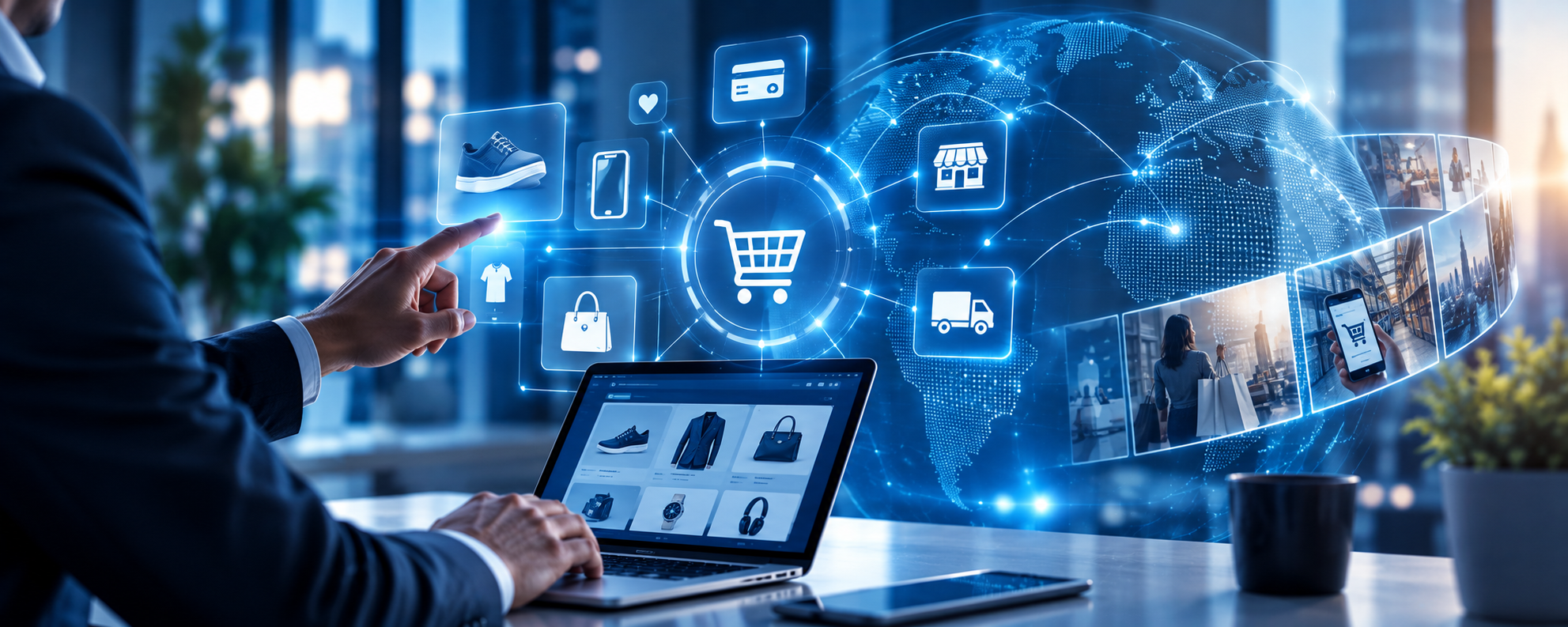 Illustration of digital customer experiences connected with business operations